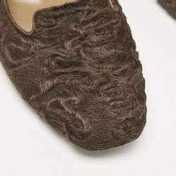 Hermes Dark Brown Astrakhan Lamb Fur Smoking Slippers Size 38