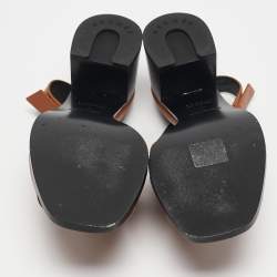 Pre Owned Hermes Tan Leather Elbe Slingback Sandals Size 37
