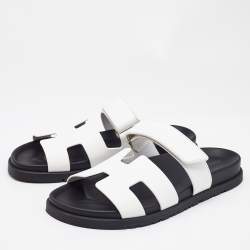 Pre Owned Hermes White Leather Chypre Sandals Size 39.5