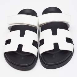 Pre Owned Hermes White Leather Chypre Sandals Size 39.5