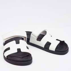 Pre Owned Hermes White Leather Chypre Sandals Size 39.5
