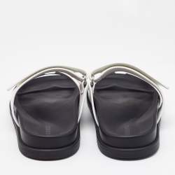 Pre Owned Hermes White Leather Chypre Sandals Size 39.5