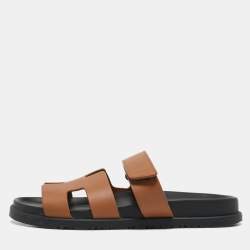 Hermes Brown Leather Chypre Sandals Size 38