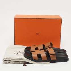 Hermes Brown Leather Chypre Sandals Size 38