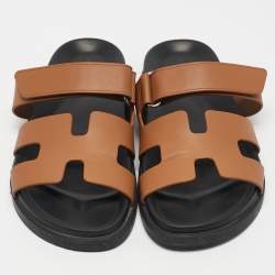 Hermes Brown Leather Chypre Sandals Size 38
