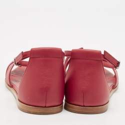Hermes Red Leather Santorini Flat Sandals Size 38.5