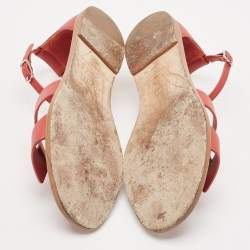 Hermes Red Leather Santorini Flat Sandals Size 38.5
