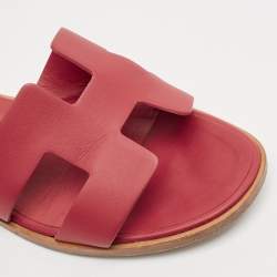 Hermes Red Leather Santorini Flat Sandals Size 38.5