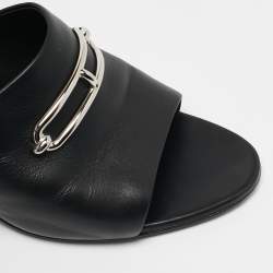 Hermes Black Leather Camilla Slide Sandals Size 41