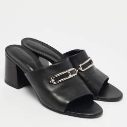 Hermes Black Leather Camilla Slide Sandals Size 41