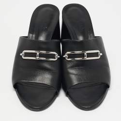 Hermes Black Leather Camilla Slide Sandals Size 41