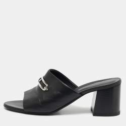 Hermes Black Leather Camilla Slide Sandals Size 41