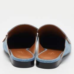 Hermes Blue/Tan Leather Trimmed Denim Lena Mule Size 41