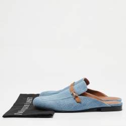 Hermes Blue/Tan Leather Trimmed Denim Lena Mule Size 41