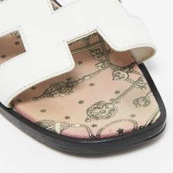 Hermes White Leather Oran Slide Sandals Size 38.5