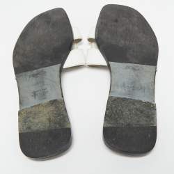 Hermes White Leather Oran Slide Sandals Size 38.5