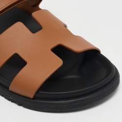 Pre Owned Hermès Brown Leather Chypre Sandals Size 39
