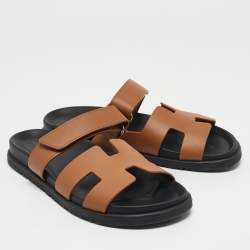 Pre Owned Hermès Brown Leather Chypre Sandals Size 39