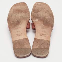 Hermes Dusty Pink Ostrich Oran Flat Slides Size 36.5