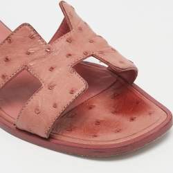 Hermes Dusty Pink Ostrich Oran Flat Slides Size 36.5