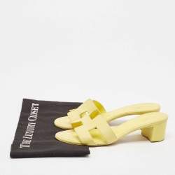 Pre Owned Hermes Yellow Leather Oasis Slide Sandals Size 36