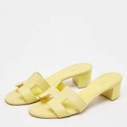 Pre Owned Hermes Yellow Leather Oasis Slide Sandals Size 36