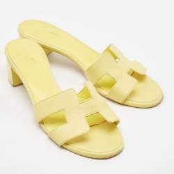Pre Owned Hermes Yellow Leather Oasis Slide Sandals Size 36