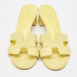 Pre Owned Hermes Yellow Leather Oasis Slide Sandals Size 36