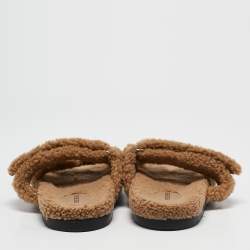 Hermes Beige Shearling Fur Chypre Slide Flats Size 39.5