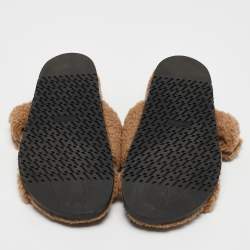Hermes Beige Shearling Fur Chypre Slide Flats Size 39.5