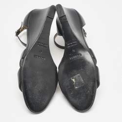 مملوكة مسبقًا صندل هيرمس ليغيند كعب روكي سير كاحل جلد أسود مقاس 40