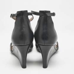 مملوكة مسبقًا صندل هيرمس ليغيند كعب روكي سير كاحل جلد أسود مقاس 40