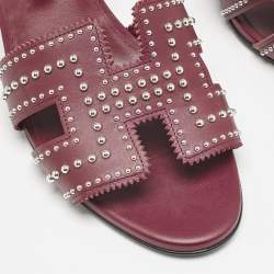 مملوكة مسبقًا Hermes Burgundy Leather Legend Wedge Sandals Size 40.5