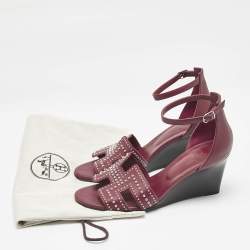 مملوكة مسبقًا Hermes Burgundy Leather Legend Wedge Sandals Size 40.5