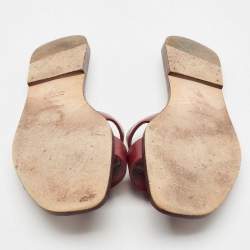 Pre Owned Hermes Burgundy Leather Oran Flat Sandals Size 40.5