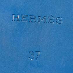 Pre Owned Hermes Blue Rubber D'ancre Chaine Rivage Flat Sandals Size 37
