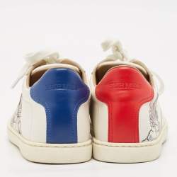 Hermes White/Blue Leather Quicker Lace Up Sneakers Size 37