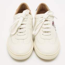 Hermes White/Blue Leather Quicker Lace Up Sneakers Size 37