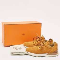 Hermes Brown Suede Miles Lace Up Sneakers Size 37.5