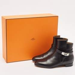 مملوكة مسبقًا Hermes Black Leather Neo Ankle Length Boots Size 37