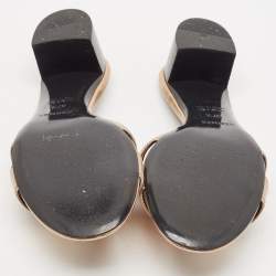 Pre Owned Hermes Metallic Rose Gold Leather Oasis Slide Sandals Size 37.5