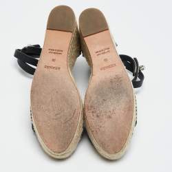 Pre Owned Hermes Black Leather Tipoli Espadrille Wedge Sandals Size 39