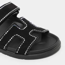 Hermes Black Shearling Chypre Sandals Size 39