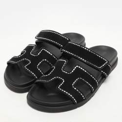 Hermes Black Shearling Chypre Sandals Size 39