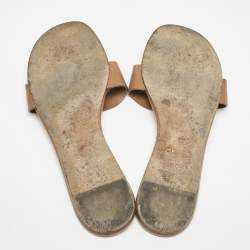 Hermes Brown Leather Lisboa Flat Slides Size 39