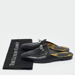 Hermes Black Leather Palladium Plated Oz Mule Sandals Size 39
