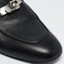 Hermes Black Leather Palladium Plated Oz Mule Sandals Size 39