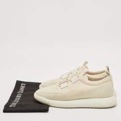 Pre Owned Hermes White Fabric and Leather Team Low Top Sneakers Size 39