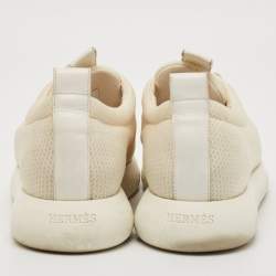 Pre Owned Hermes White Fabric and Leather Team Low Top Sneakers Size 39