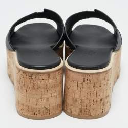 Pre Owned Hermes Black Leather Eze Platform Sandals Size 39
